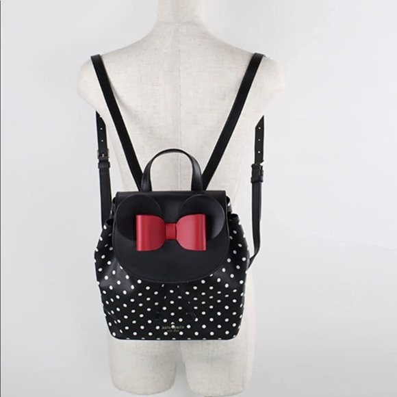 NWT Kate Spade New York x Disney Minnie Mouse Black Polka Dot Leather Backpack